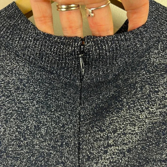 Sachin and Babi Amelie Dress Size Small Metallic Knit Blue Puff Sleeve Event - Picture 8 of 11